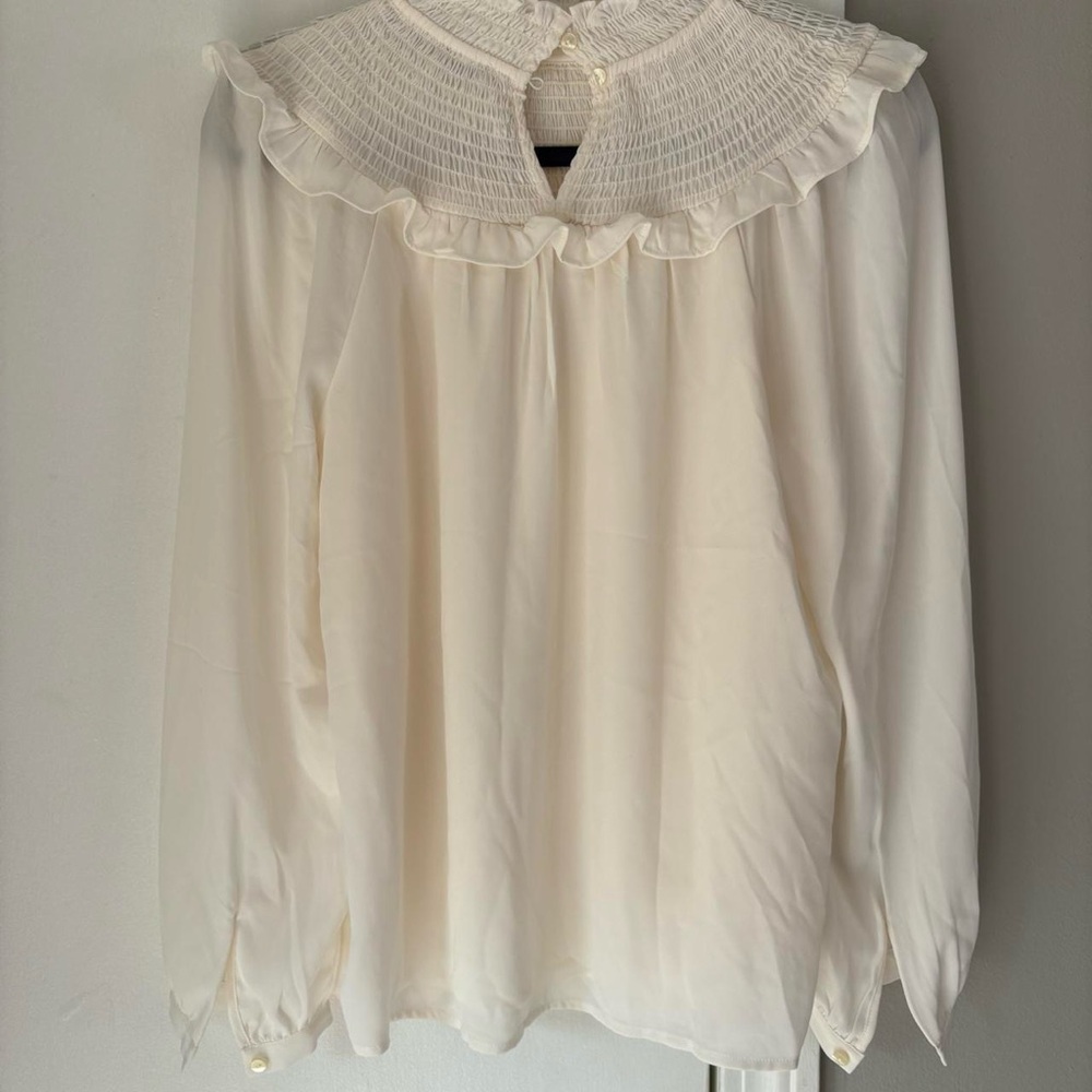 LOFT Cream Ruffled Blouse - Picture 2 of 3